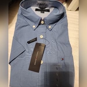 Mens Tommy Hilfiger short sleeve dress shirt size large mainsail Blue